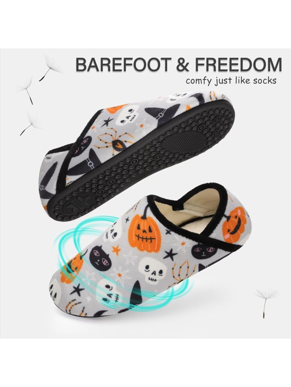 Women's Halloween Ghost Barefoot Socks Furry Cozy Fleece Slip On Indoor Slippers - Picture 4 of 5